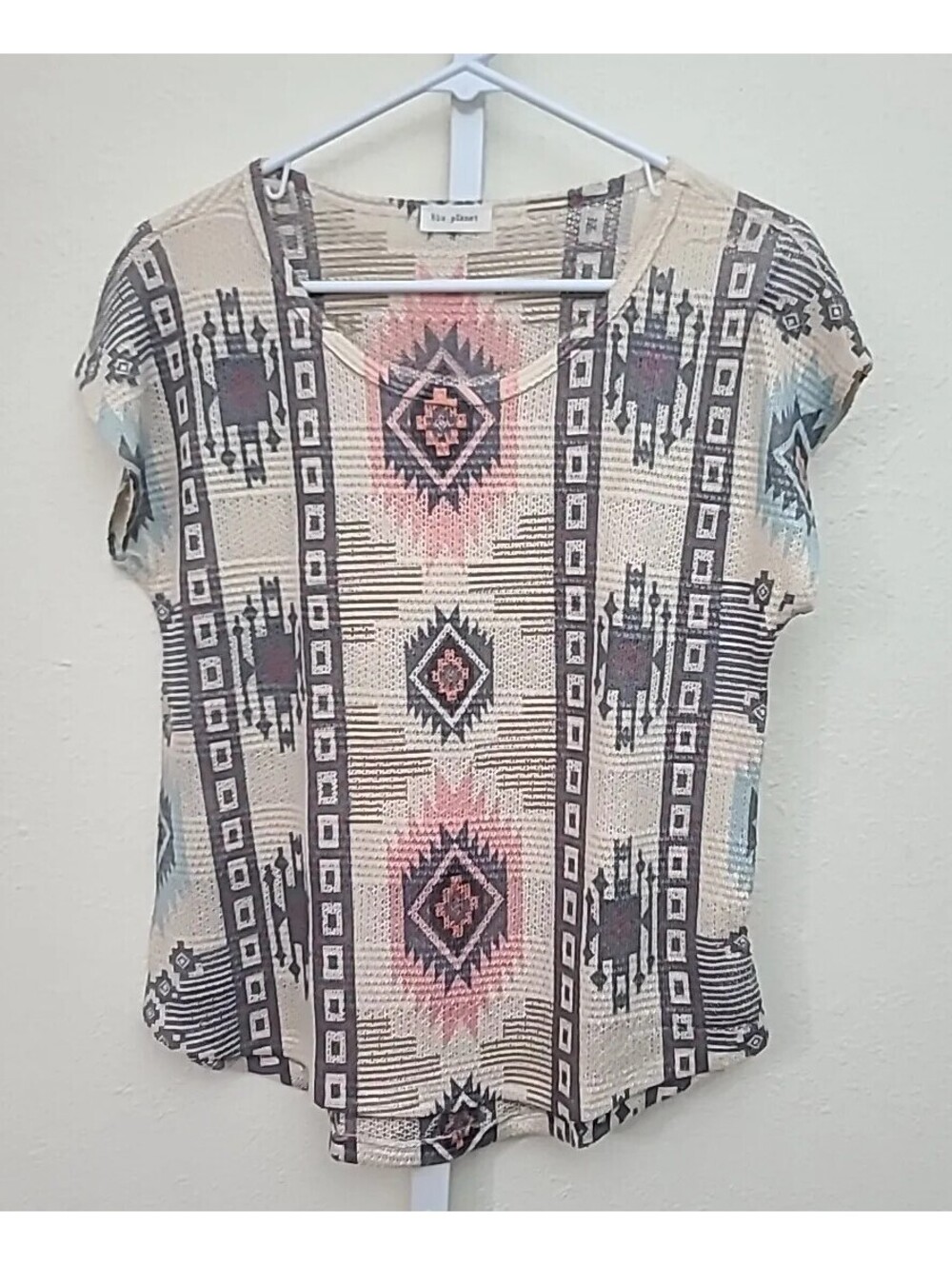 Blu Planet Women's Aztec Design Top Size M/L Silky Woven Multi-Color